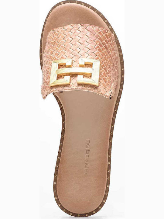 Leather Women's Flat Sandals in Tabac Brown Color