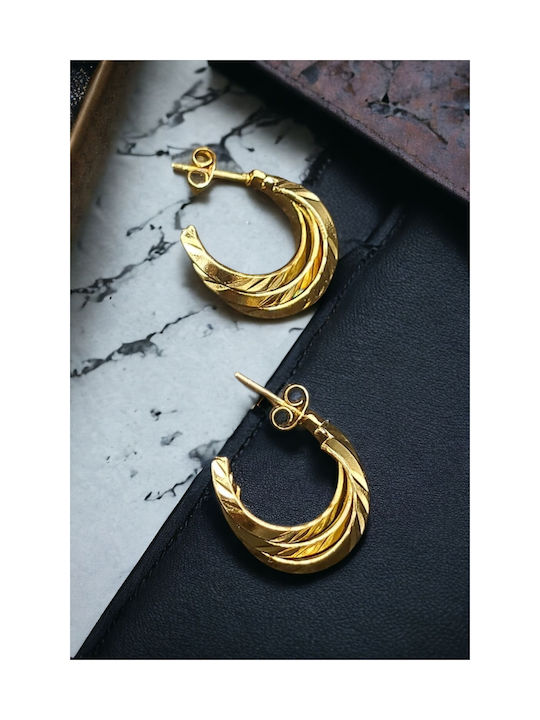 Steel Gold Triple Engraved Hoop Earrings