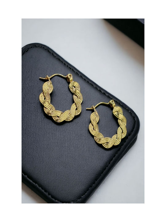 Steel Gold Hoop Earrings with Braided Design