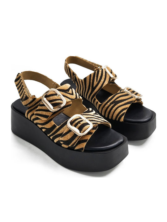 Beatris Γυναικεία Ζέβρα Δερμάτινα Flatforms Τοκάδες