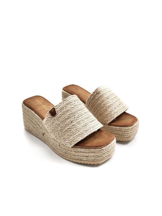 Beige Espadrille Platforms Wide Strap