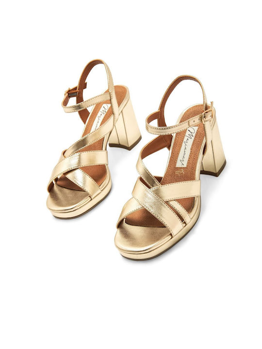 Maria Mare Leather Women's Sandals with Ankle Strap Gold