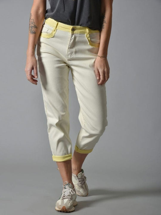 Belle Femme Hochgeschnitten Damenjeans in Boyfriend Passform Yellow/clear