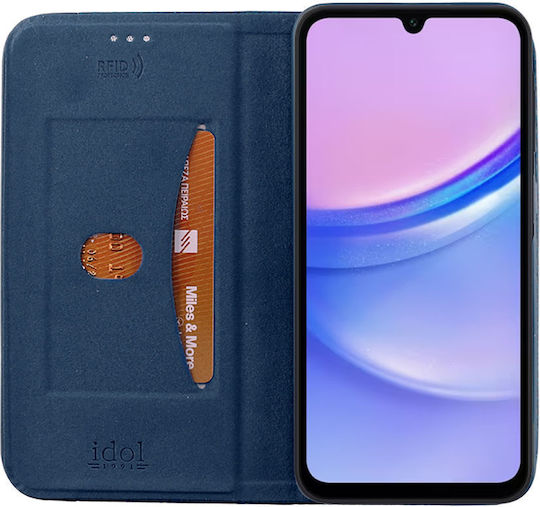 Idol 1991 Elite Anti-rfid Книга Изкуствена кожа Син (Samsung A15 4G A155, A15 5G A156)