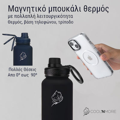 Cool'NMore Sticlă Termos Oțel inoxidabil Fără BPA stainless steel straw magnetic phone support cap 1lt cu Paie și Piesa de gură