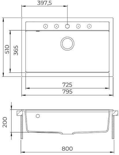 Quadro SQQ103 Drop-In Küchenspüle aus Flüssiger Granit M79xB51cm Zement