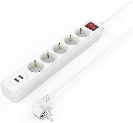 HAMA Πολύπριζο 5 Θέσεων με 2 USB-A και Καλώδιο 1.4m