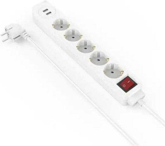 HAMA Πολύπριζο 5 Θέσεων με 2 USB-A και Καλώδιο 1.4m