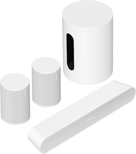 Sonos Home Cinema Speaker Set 5.1 Immersive Set Built-in WiFi Dolby Atmos White with Wireless Speakers Beam (Gen2) & Sub Mini & 2x Era100