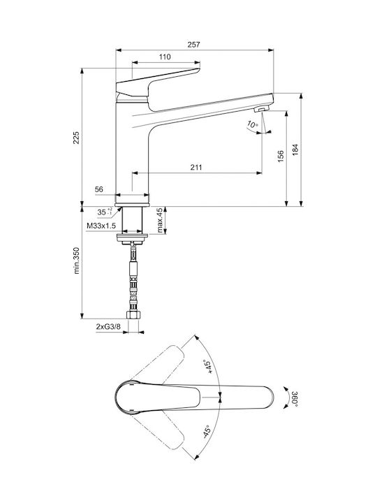 Ideal Standard Ceraplan Iii Μπαταρία Κουζίνας Πάγκου