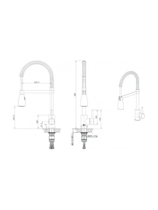 Inter Ceramic Icf 7106012 7313 Große Küchenarmatur mit Dusche und Federhahn Grau Inter Ceramic Icf 7106012 7313 Große Küchenarmatur mit Dusche und Federhahn Grau