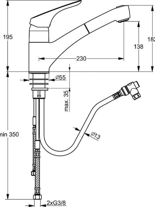 Ideal Standard Cerasprint Πάγκου με Ντουζ Ασημί