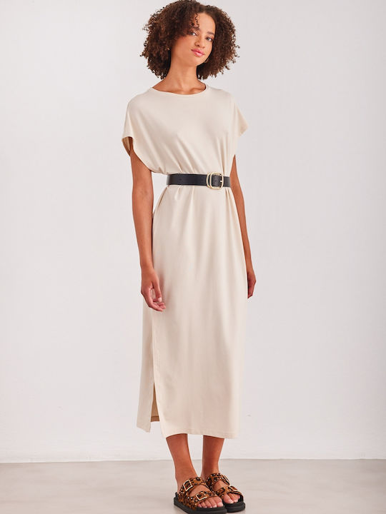 Summer Midi Dress with Tearing Beige