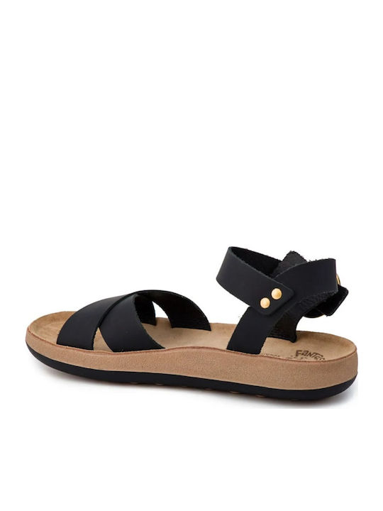 Fantasy Marieva Leather Women's Flat Sandals with Strap in Black Color