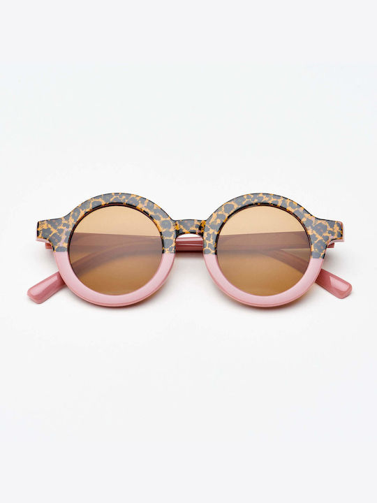 Baby Cloud Leopard Round Kids Sunglasses with Polarized Lens Powder Pink for 3-6 Years