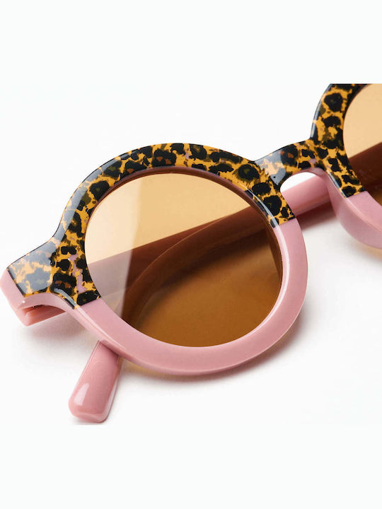Baby Cloud Leopard Round Kids Sunglasses with Polarized Lens Powder Pink for 3-6 Years