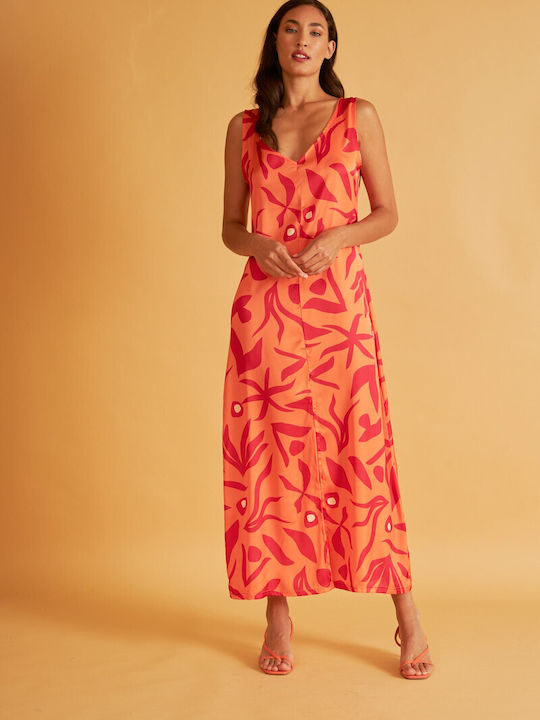 Harmony Καλοκαιρινό Maxi Φόρεμα Πορτοκαλι
