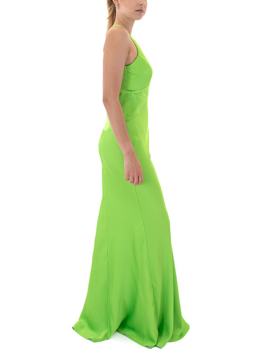 Summer Maxi Evening Satin Open Back Green Dress