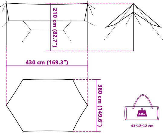 vidaXL Umbrela Sail Verde Cu cerc & cu strat PU 3.8x4.3m 105gr/m²