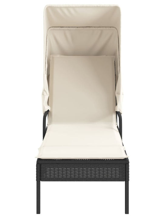 Liegestuhl Rattan mit Kissen & Sonnenschirm Schwarz mit Tisch 2Stück 89x200x60cm.