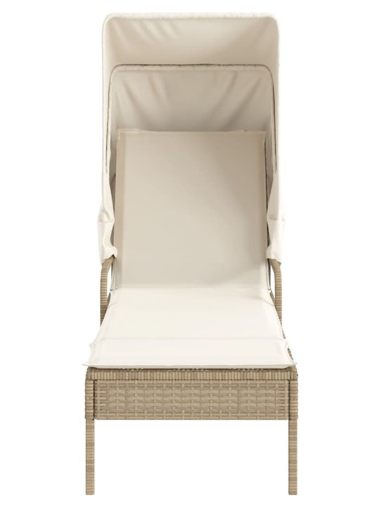 Deckchair Rattan with Cushion & Sunshade Beige with Table 2pcs 89x200x60cm.