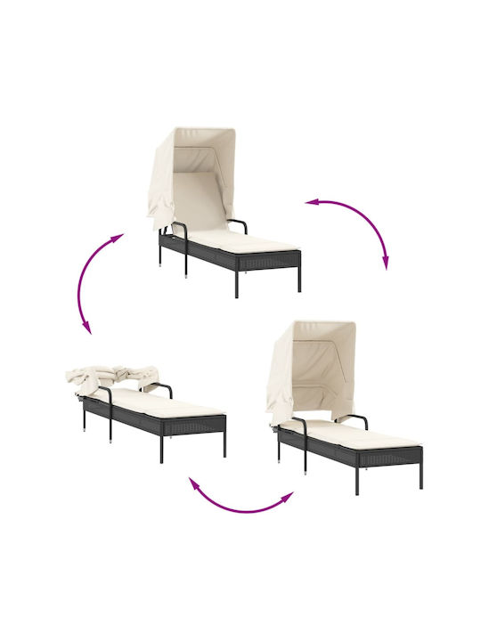 Liegestuhl Rattan mit Kissen & Sonnenschirm Schwarz mit Tisch 2Stück 89x200x60cm.
