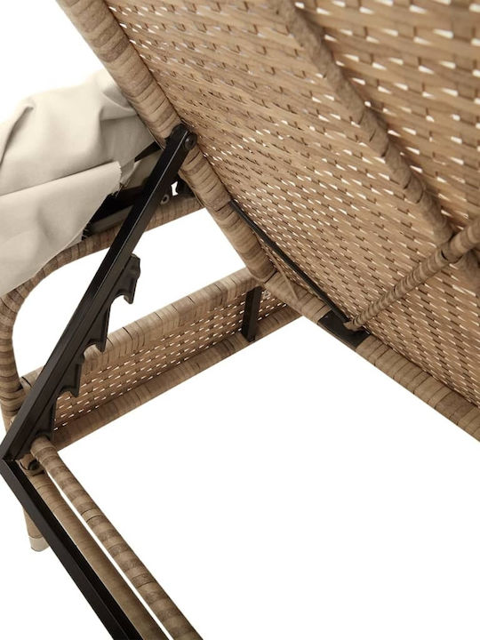 Deckchair Rattan with Cushion & Sunshade Beige with Table 2pcs 89x200x60cm.