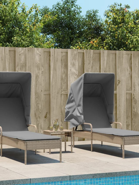 Liegestuhl Rattan mit Kissen & Sonnenschirm Beige mit Tisch 2Stück 89x200x60cm.