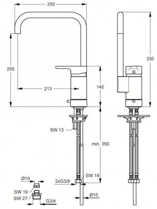 Ideal Standard Μπαταρία Κουζίνας Πάγκου Ασημί