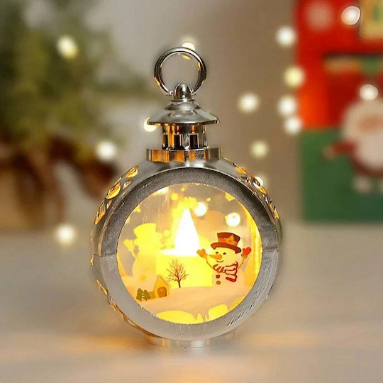 Crăciun Sticlos Lampion Argintiu Baterie Snowman 13.5x9cm.