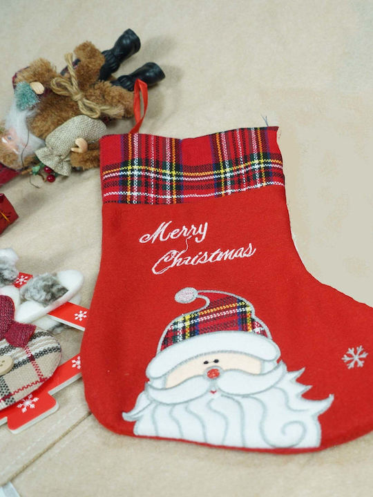 Weihnachtliche Dekorative Socke mit Άγιο Βασίλη L30xB15cm. Rot