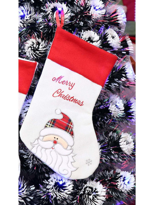 Weihnachtliche Dekorative Socke mit Άγιο Βασίλη L30xB16cm. Weiß