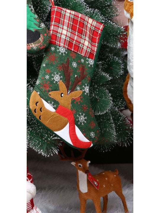 Șosetă Decorativă de Crăciun cu Ren L40xl20cm. Verde