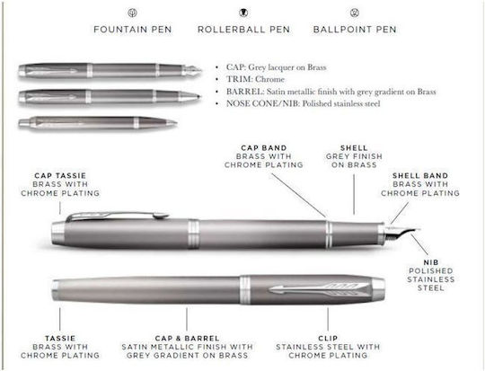 Parker Writing Pen Medium Gray made of Brass with Blue Ink