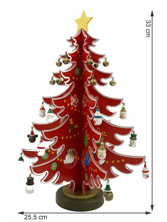 Christmas Decorative Wood Tree 33cm Red