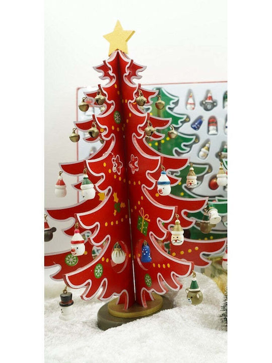 Christmas Decorative Wood Tree 33cm Red