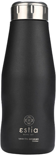 Estia Travel Flask Save the Aegean Recyclable Stainless Steel Thermos Bottle BPA Free 350ml Midnight Black