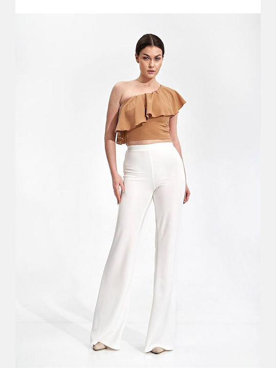 Figl Damen Crop Top mit einem Schulter Beige