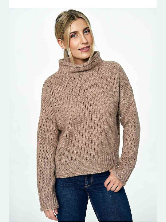 Figl Women's Long Sleeve Sweater Woolen Turtleneck Brown