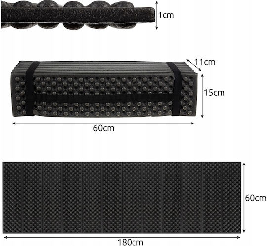 Single Substrat Camping 180x60cm Grosime 1cm în culoarea Negru