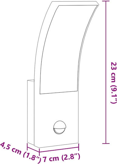 vidaXL Стенно Външно Осветително Тяло LED IP54 9W с Топло бяло Светлина 7x4.5x23εκ.