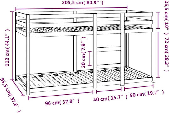 Kids Bed Bunk Single Beige for Mattress 90x200cm