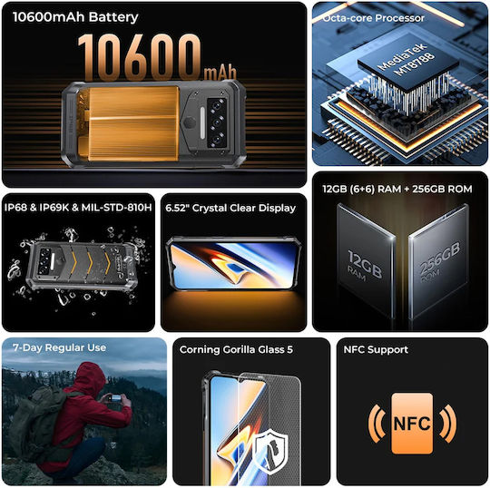 Oukitel WP38 Dual SIM (6GB/256GB) Resistant Smartphone Black