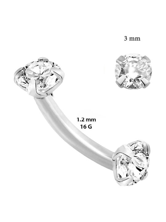 Polytimo Eyebrow Bar Piercing Earring Made of 14K White Gold 1mm