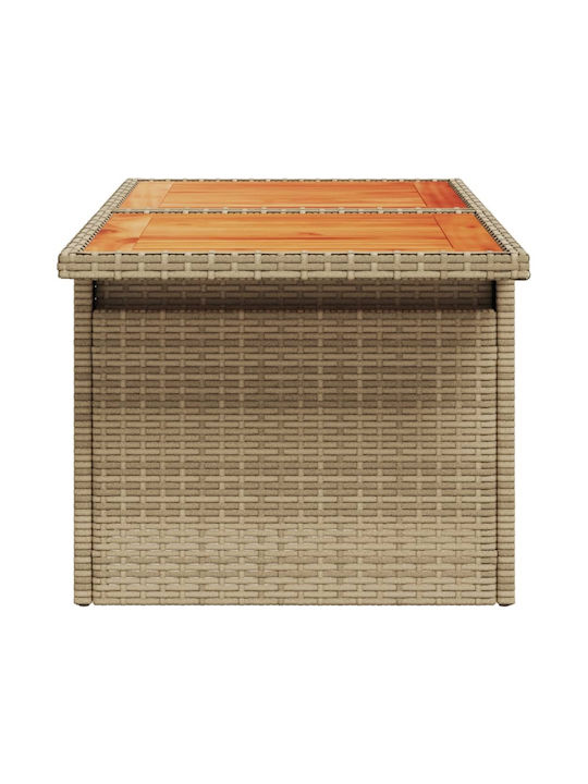Outdoor Dinner Free Standing Table with Wood Surface and Rattan Frame Natural 100x55x73cm