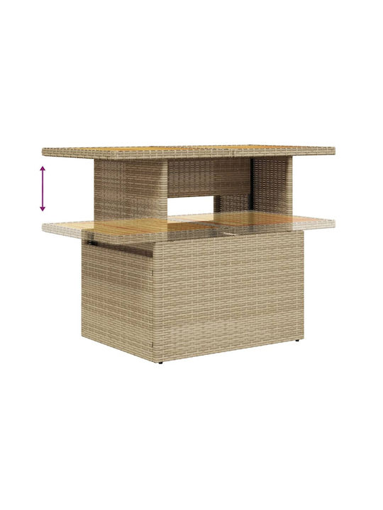 Outdoor Dinner Free Standing Table with Wood Surface and Rattan Frame Natural 100x55x73cm