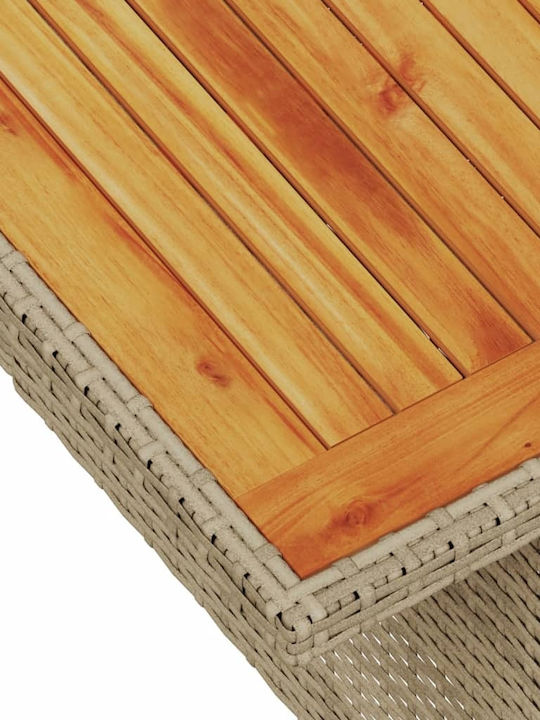 Outdoor Dinner Free Standing Table with Wood Surface and Rattan Frame Natural 100x55x73cm