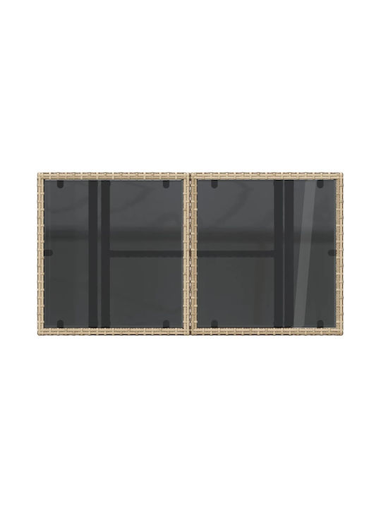 Outdoor Dinner Free Standing Table with Glass Surface and Rattan Frame Natural 100x55x73cm