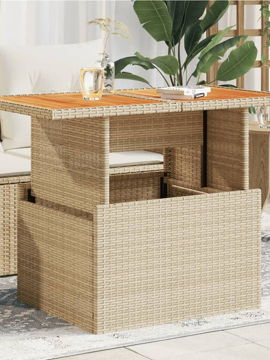Outdoor Dinner Free Standing Table with Wood Surface and Rattan Frame Natural 100x55x73cm