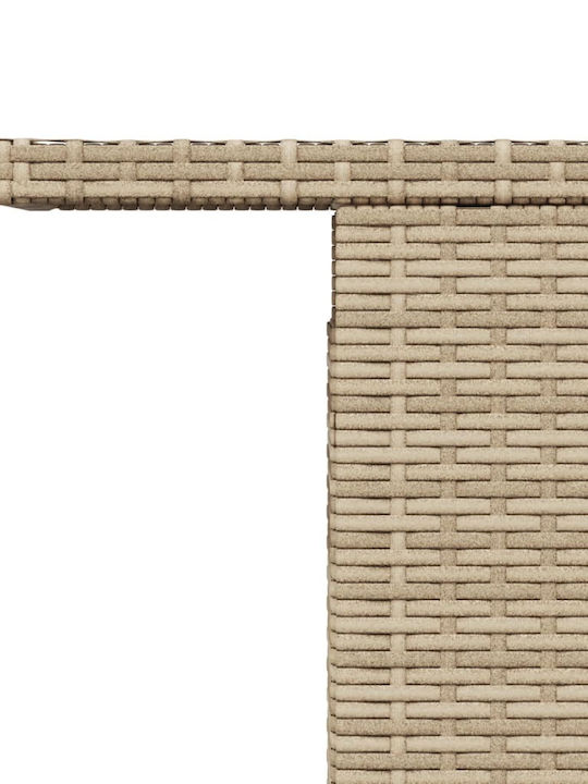 Outdoor Dinner Free Standing Table with Glass Surface and Rattan Frame Natural 100x55x73cm